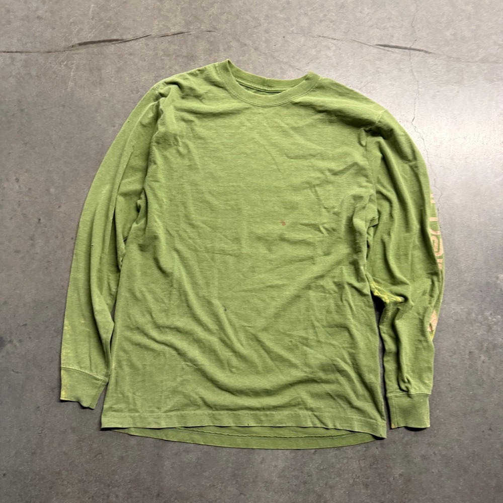 Carhartt Mens Loose Fit Long Sleeve Logo Graphic T-Shirt Green Size M Distressed